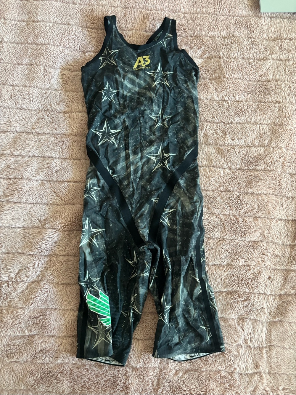 A3 Design Black closed back Phenom Star Performance Swimsuit with Yellow Logo